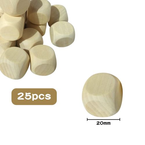 Jagowa 25 Pcs DIY Blank Standard Game Dice Blank Dice, 20mm Wooden Blank Dice Set with 6 Unpainted Square Sides DIY Dice Cube for Kids Indoor Outdoor Yard Craft Board Games