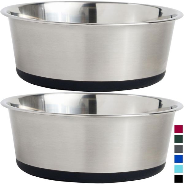 Gorilla Grip Stainless Steel Metal Dog Bowl Set of 2, Rubber Base, Heavy Duty, Rust Resistant, Food Grade BPA Free, Less Sliding, Quiet Pet Bowls for Cats and Dogs, Holds 6 Cups (48 fl oz), Black