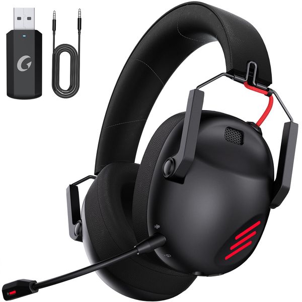 Gaming Headset Wireless, Gaming Headphones for PS4, PS5, PC and Xbox, Wireless Gaming Headset with Detachable Mic, 2.4GHz Low Latency, Bluetooth 5.3, Surround Sound, Lightweight, 3.5 mm Audio Jack