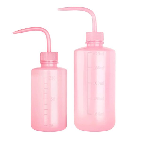 250ml+500ml Plastic Safety Wash Bottle, Pinkish Lab Squeeze Bottle with Narrow Mouth and Scale Labels, Squirt Bottle For Plant Flower Succulent Watering - 2 Packs