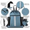 BeeGreen Blue Sport Cinch Bag String Backpack with Shoe Compartment and Two Side Mesh Pockets Machine Washable Sturdy Gymsack Drawstring Sackpack