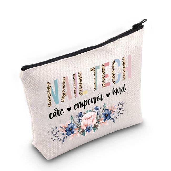 WZMPA Nail Technician Cosmetic Makeup Bag Nail Artist Gift Nail Tech Care Empower Kind Floral Makeup Zipper Pouch Bag Manicurist Merchandise, Nail Tech Care