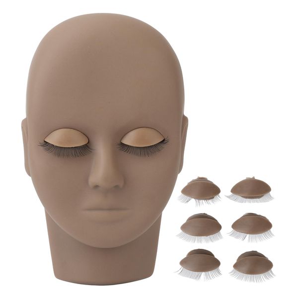 Lash Mannequin Head, Lash Practice Kit Makeup Eyelash Extension Practice Doll Head with 3 Pairs Removable Eyelids Double Layer Lashes Replaced Eyelids Training Mannequin Head