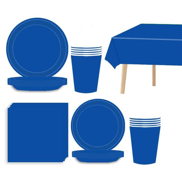 69Pcs Navy Blue Party Tableware Plastic Table Cloth Cover,Paper Plates,Napkins and Cups for Blue Party Supplies,Dark Blue Party Table Decoration Dinnerware Set for Kids Adults Birthday Party