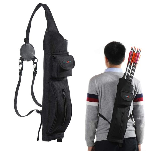 TOPARCHERY Archery Back Canvas Arrow Quiver Arrow Holder Shoulder Hanged Target Shooting Quiver for Arrows with Front Pockets (New Style)