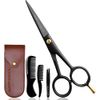 Beauty & Crafts- 5'' German Beard Mustache Scissor- 2 Mustache Combs For Facial Hair with Beautiful Pouch & Tweezer - Beard Trimming Scissors For Grooming, Cutting, And Styling Of Mustache