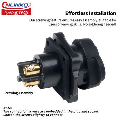 CNLINKO LP-12 3-Pin Waterproof Connector, Srew-in Design Circular Connector, IP68 Quick Plugging Aviation Connector, PIN Partitioned Connector M12 Flange Socket （LP12 3 Pin）