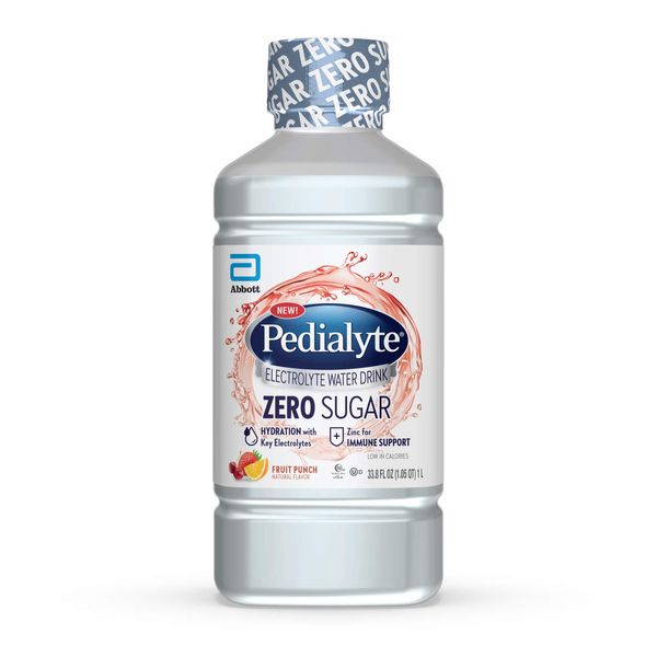 Pedialyte Electrolyte Water with Zero Sugar, Hydration with 3 Key Electrolytes & Zinc for Immune Support, Fruit Punch, 1 Liter, 33.8 Fl Oz (Pack of 4)