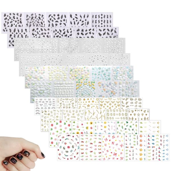 Olakin 50 Blätter 3D Nagelsticker[Mehr Als 1800 Stück], Nail Sticker, Nagel Aufkleber Sticker, Selbstklebende Aufkleber, für DIY Dekorationen, Nail Art, Phone Case