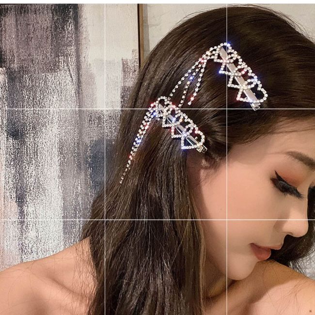 Aneneiceera Kristall Love Haarspange Haarspange Silber Strass Haarspange Bling Quaste Haarnadel Kopfschmuck Dekorative Haarnadel Kopfspange Haarnadeln Kopfbedeckung Braut Haarschmuck für Frauen 1 Stk