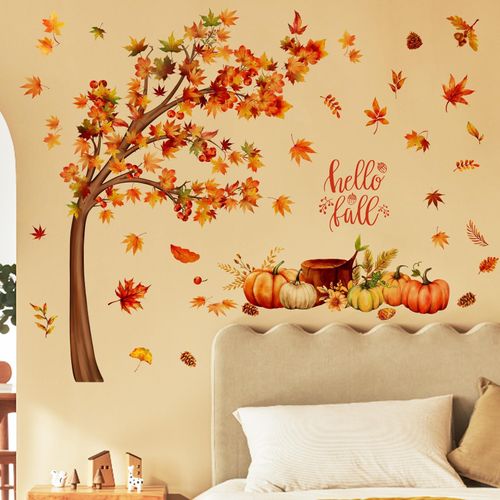 33.46 x 29.92 Inch Fall Tree Wall Decals Watercolor Maple Leaves Tree Wall Sticker Removable Autumn Wall Decal Decor for Autumn Holidays Home Classroom Birthday Thanksgiving Party Decoration