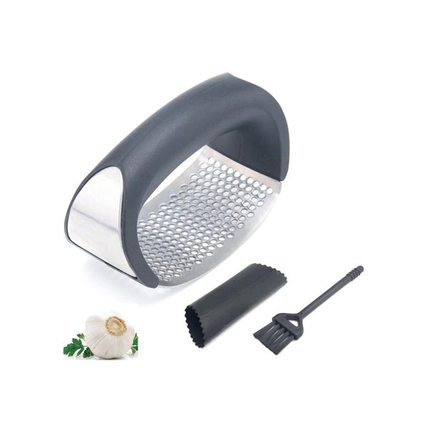 HenryDa Garlic press rocker, stainless steel garlic cutter, with silicone peeler