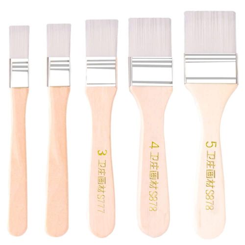 Multi-Purpose Brush Set of 5 Sizes, Paint Brush, Nylon Brush, Wooden Handle, Anti-deformation, Paint Brush, Great for Cleaning, Painting Furniture, Watercolor, Design, Doodle Brush, Barbecue Paint, Paint Repair, Water-Based and Oil-based Paint (White)