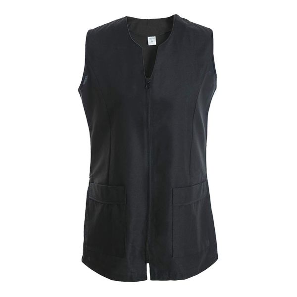 Womens Sleeveless White Black Work Uniform Kasaca, black