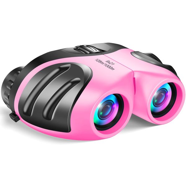 3-12 Year Old Girls Toys, DMbaby Compact Shock Proof Outdoor Travel Binocular for Kids Easter Toys for 3-12 Year Old Girls Light Pink DL09