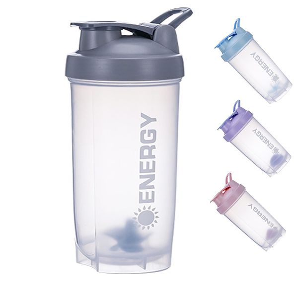 Pubiao Shaker für Eiweiß Sportgetränke Protein Shaker Cup Sportergänzungsmittel Shaker mit Mixer Ball Fitness Milchshake Tragbarer Workout Wasserbecher 500ml (Grau)