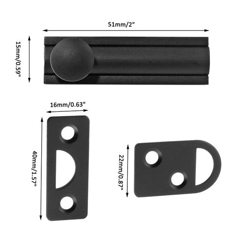 Unlorspy 2 Inch Solid Brass Surface Bolt, Black Brass Slide Bolt Latch, Cabinet Surface Bolt with Screws (2Inch, Black)