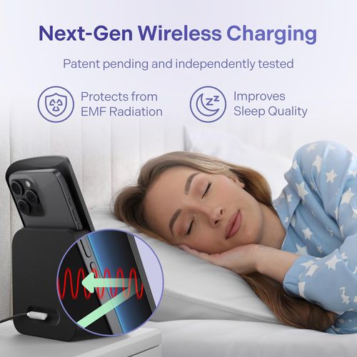 Elvy Fast Qi Wireless Charger for Cell Phones - Designed with EMF Management Technology for Enhanced Charging, Advanced Environmental Shielding, Lab Tested by Ordos Tech, 2023 (Jet Black)