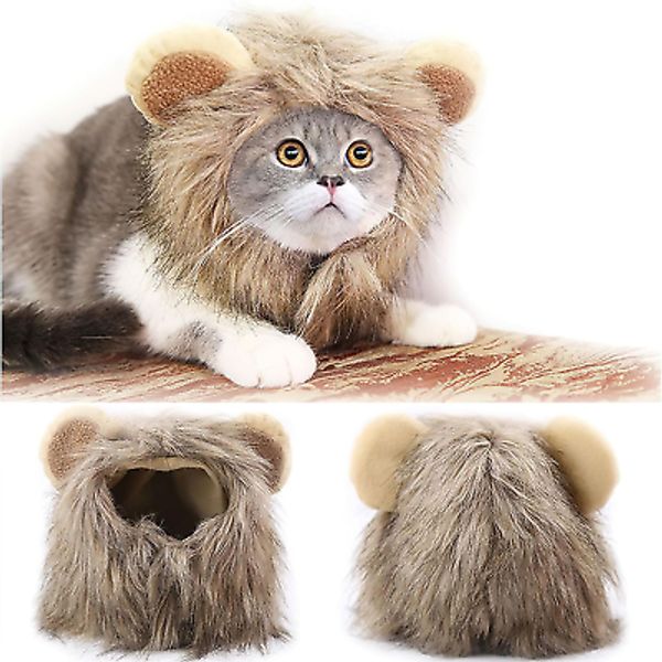 Cat Costumes Lion Mane Wig Adjustable Pet Dog Cat Brown Lion Cap Cute Cat Cospla