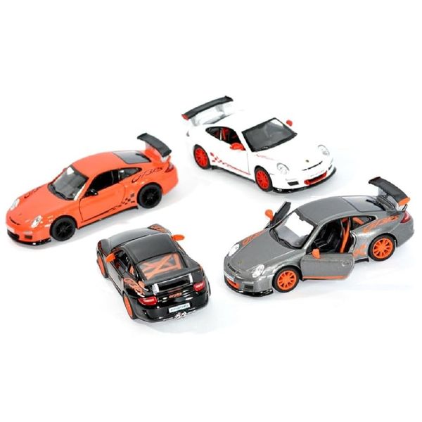 KiNSMART Porsche 911 GT3 RS SetOf4 1:36 Scale 5" Die Cast Model Toy Super Sports Car White/Orange/Silver/Black