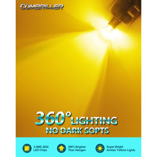 Combriller 194 LED Bulb Amber Yellow, Error Free 194 168 LED Bulb T10 2825 w5w Led Interior Car Lights for Car License Plate Light Dash Lights Interior Dome Map Door Marker Courtesy Light, Pack of 2