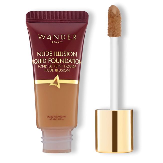 Wander Beauty Nude Illusion Liquid Foundation - Rich - Medium to Full Coverage Foundation with Niacinamide & Lotus Extract - Natural Skin Finish - Blurs, Conceals & Contours - Travel-Friendly Tube