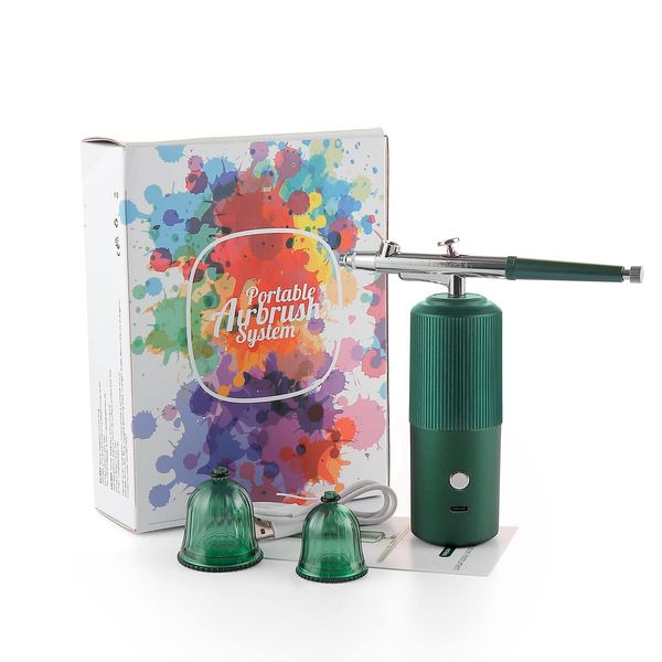 Kabelloses Airbrush Set Mit Kompressor, Airbrush-Kit mit Kompressor, Tragbare kabellose Airbrush Wiederaufladbare (Silber Schwarz),Kabelloses Airbrush Set Mit Kompressor, GREEN