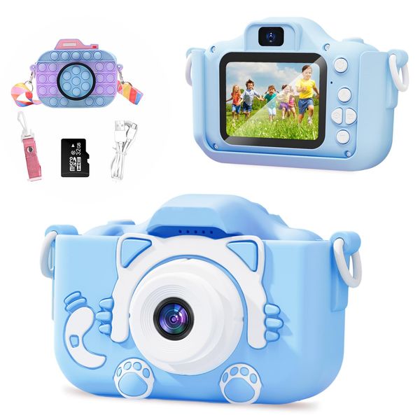 Kids Selfie Camera, Christmas Birthday Gifts for Boys/Girls Age 3+,Digital Mini Children's Camera for Toddler with Video, Portable Toy for 3 4 5 6 7 8 9 10 11 12Year Old with 16GB SD Card (Blue)