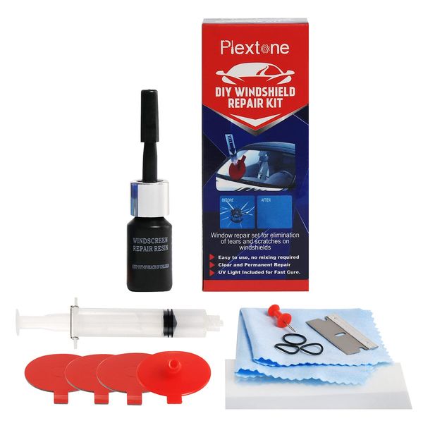 Plextone Windshield Repair Kit,Fast Repair DIY Windshield Repair Kit,Car Glass Repair Tool Set for Fix Windshield Chips, Cracks, Bulls-Eye, Star-Shaped and Half-Moon Cracks …