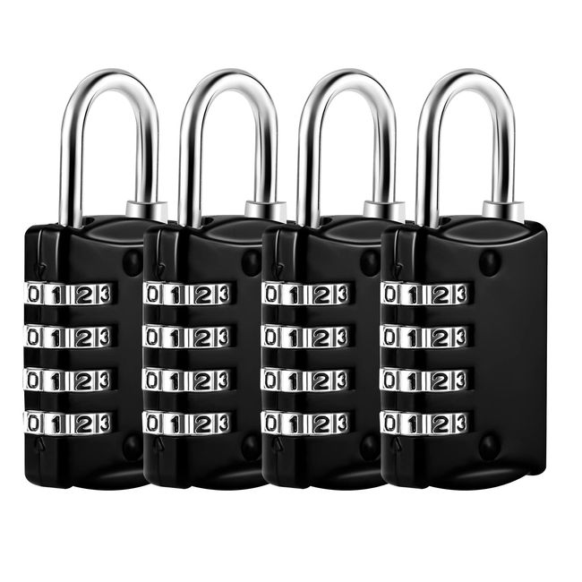 4 Pack Vorhängeschloss Zahlenschloss, 4 Stellig Kleines Schloss Mit Zahlencode Lock aus Metall Wetterfest, Kofferschloss Zahlenschloss für Spind Fitnessstudio Gartenzäunen (Schwarz)