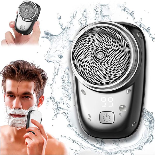 Mini Shaver, Electric Razor for Men, Portable Pocket Size Electric Shaver with LED Display, USB Rechargeable Waterproof Shaver Easy One-Button Wet and Dry Use Suitable for Home, Car, Travel