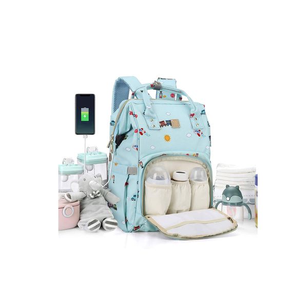 Diaper Bags Backpack Baby Bag for Mom Dad Baby Girls Boy, Cute Mult Diaper Nappy Bag Travel Back Pack,Waterproof Maternity Changing Bag Baby Stuff with USB Charging Port Stroller Straps Large Blue