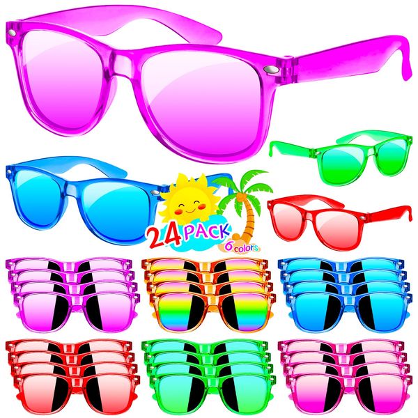 Kids Sunglasses Bulk, 24 Pack Kids Sunglasses Party Favor, Translucent Sunglasses for Kids with UV400 Protection, Party Supplies, Beach, Pool Party Favors, Party Favor for Kids Boys and Girls 3-8