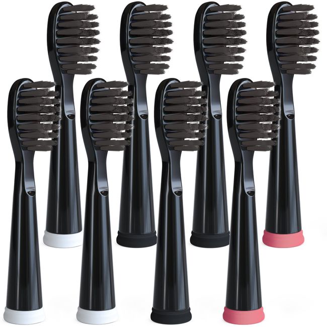 Sonic-FX Replacement Electric Toothbrush Heads Compatible with Fairywill, Sonic-FX and SnapWhite for Adults and Kids | Soft Charcoal/Nylon Bristles Sonic Replacement Toothbrush Heads (Black,Pack of 8)