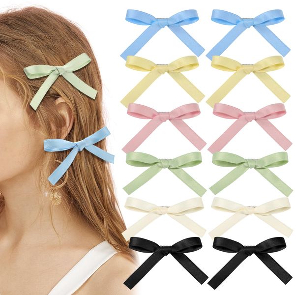 12PCS Small Hair Bows, Etercycle Beautiful Bow Hair Clips Satin Ribbon Hair Accessories, Cute BowKnot Barrettes Alligator Clips Hair Bow for Women