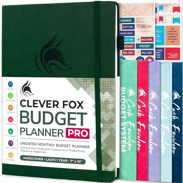 Clever Fox Budget Planner Pro - Financial Organizer + Cash Envelope Budget System. Monthly Finance Journal, Expense Tracker & Personal Account Book. Undated - Start Anytime. (7''x10'') – Dark Green