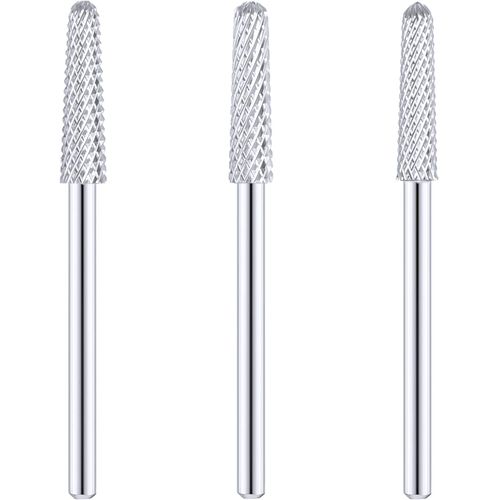 3 Pieces Nail Drill Bits Cone Shape Carbide Bit Carbide Nail Drill Bits for Manicure Pedicure Tools Machine, 3/32 Inch Shank Size, Grit Size XF, F, M (Silver)