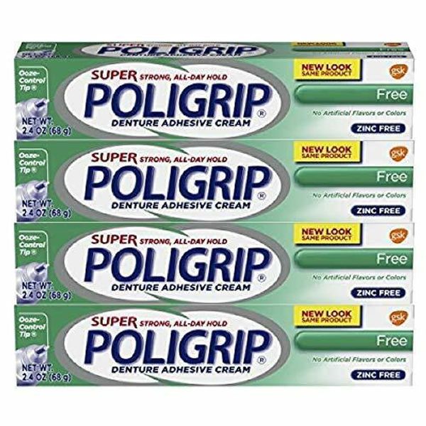 Super Poli-Grip Denture Adhesive Cream Free Formula, 4 Count