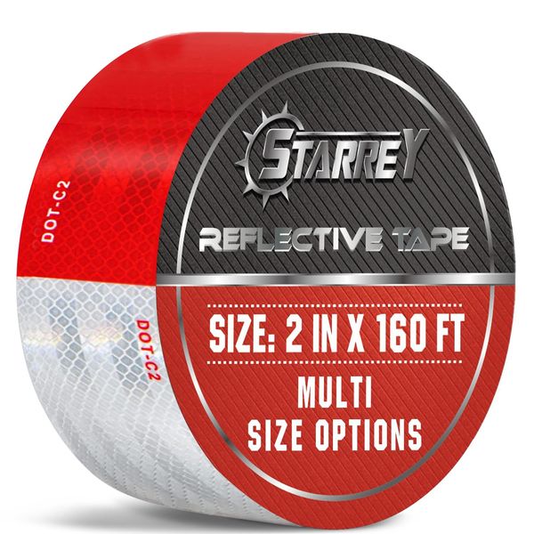 STARREY DOT-C2 Reflective Tape 2 in X 160 FT Red White Waterproof Self Adhesive Trailer Tape Outdoor Safety Caution Reflector Conspuicy for Trailers, Vehicles, Boats, Signs