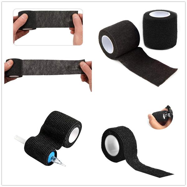 Tattoo Grip Cover Wrap, 2 "x 5 Yards schwarz 12pcs Einweg-Tattoo Grip Tape Wrap Elastische Bandagenrollen Selbstklebendes Tape für Tattoo Machine Grip Tube Zubehör, Sport Tape