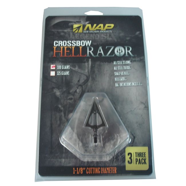 NAP Hellrazer Crossbow Broadhead 100 Grain 1 1/8" Cutting Diameter 3-Pack