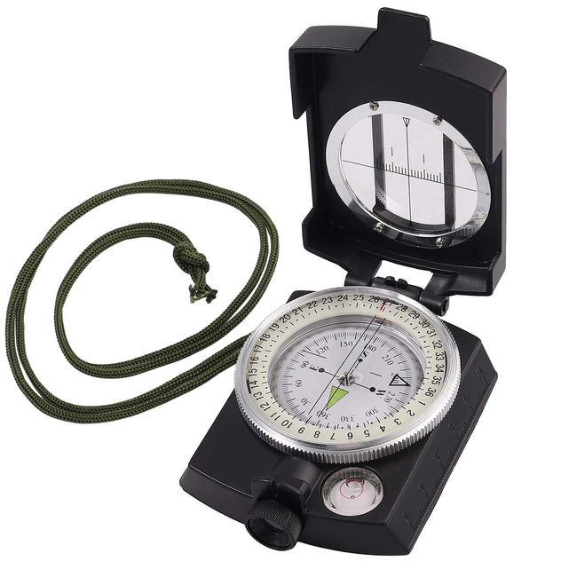 Justech Compass Compass Compass with Inclinometer High Accuracy Folding Outdoor Climbing Multifunction Luminous (Black)