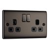 BG Electrical NBN22B-01 Double Switched Power Socket, Black Nickel, 13 Amp
