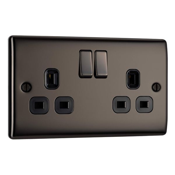 BG Electrical NBN22B-01 Double Switched Power Socket, Black Nickel, 13 Amp