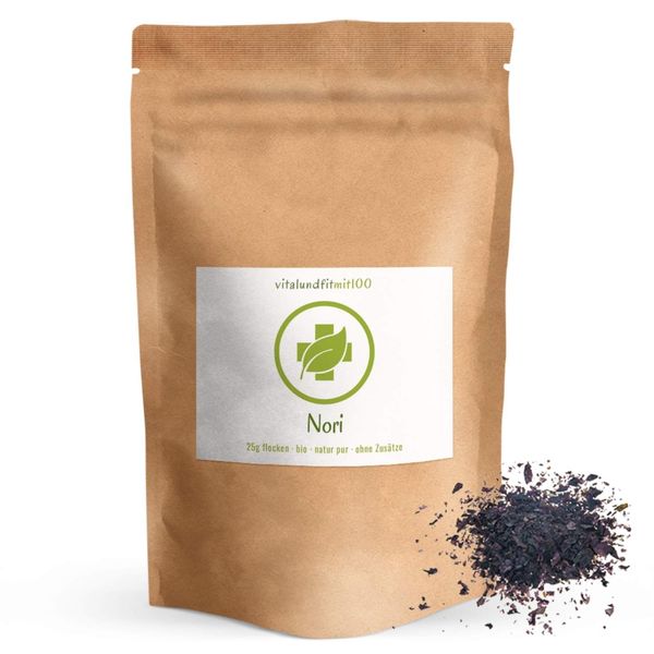 Bio Nori Flocken - 25 g - getrocknete Algen-Flocken - Algenflakes - Meeresgewürz - von der Atlantikküste Argentiniens - Rotalge, Rote Meeresalgen - in Rohkostqualität - glutenfrei - OHNE Zusatzstoffe
