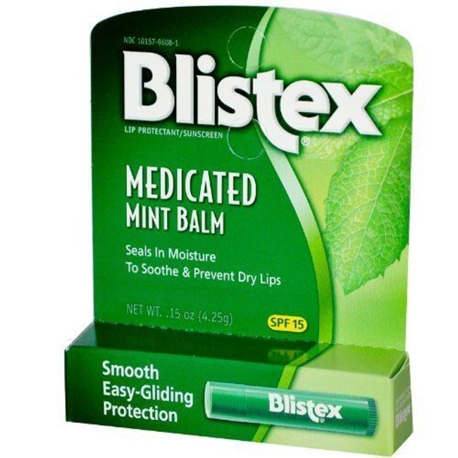 3 Pack Blistex Medicated Mint Balm Spf 15 0.15 Oz Each