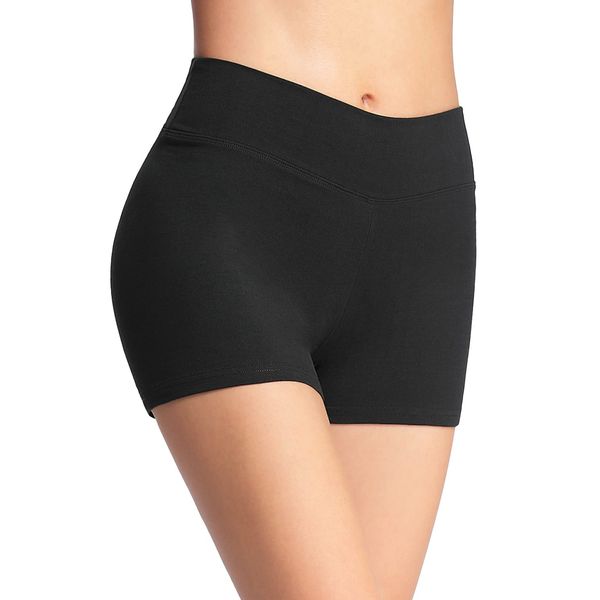 4How Women's Sports Workout Short High Waist Yoga Gym Shorts Black Hot Pants Running Cycling Shorts Yoga Pants Black M