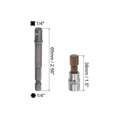 uxcell H8 Hexagon Bit Socket, 1/4" Square Drive CR-V Sockets, S2 Steel Bits 1.5" Length with Hex Shank Power Drill Adapter