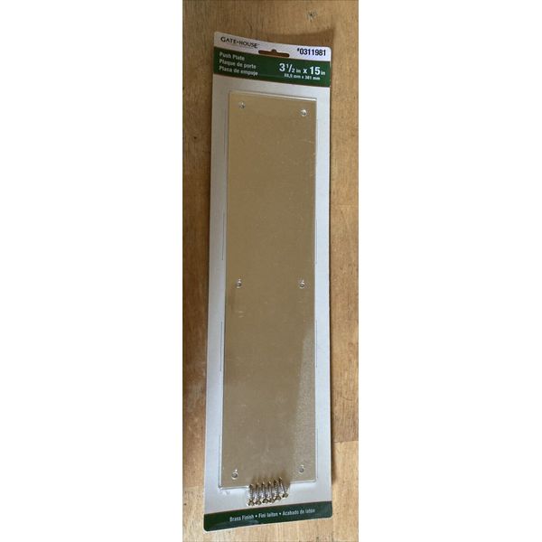 Gate House 0311981 Aluminum Door PUSH PLATE 3.5" x 15" Brass Finish NIP