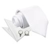 DQT Men Plain Satin 9cm Wide Tie + Pocket Square & Cufflinks Set - White